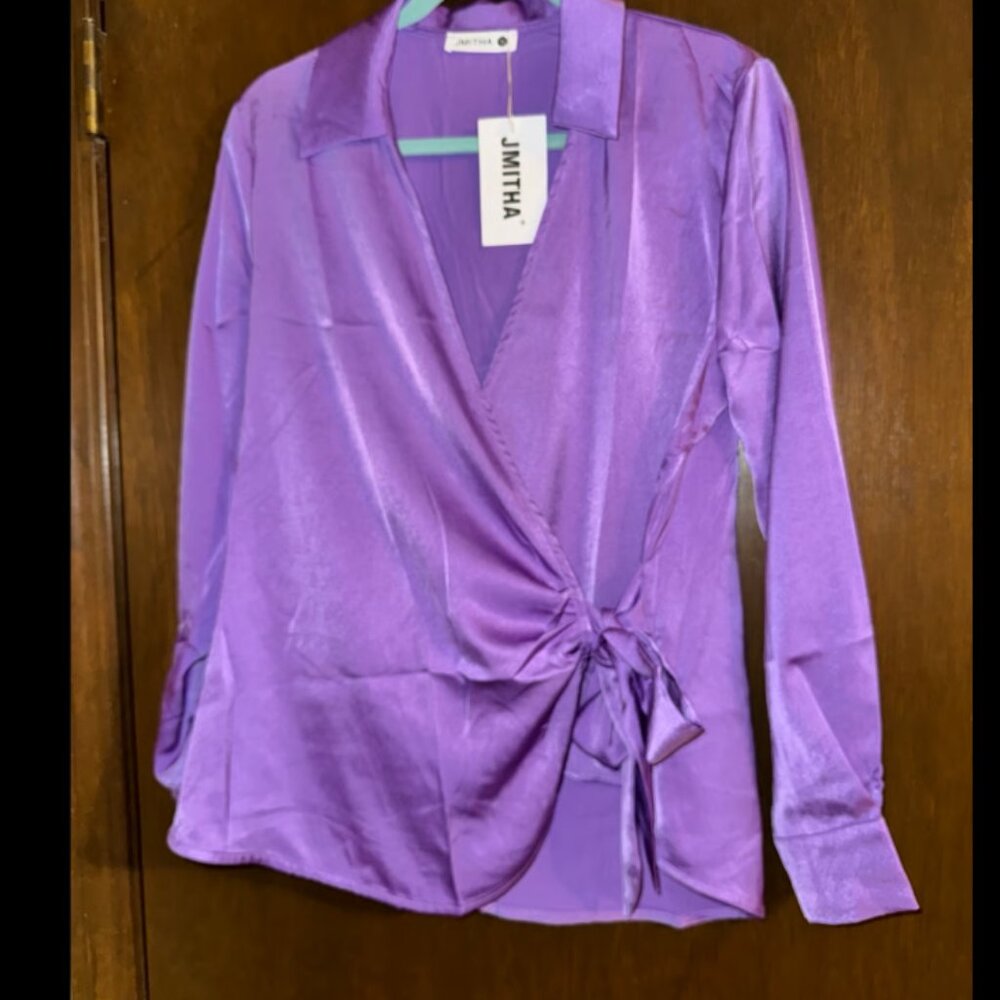 New! Women's Long Sleeve Side Tie Blouse, Size M